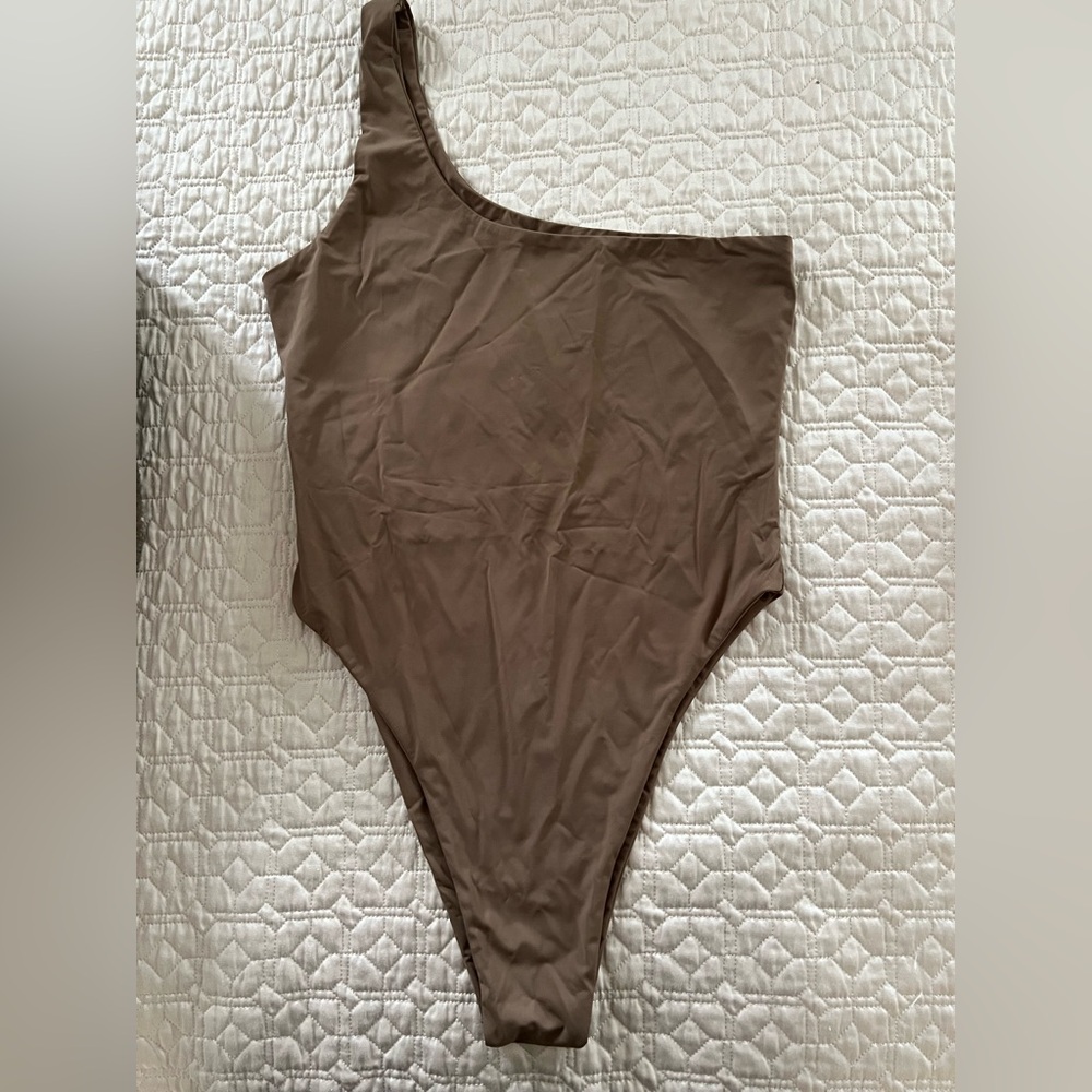 Myra Swimwear One-Shoulder Women’s One-Piece Swimsuit in Taupe